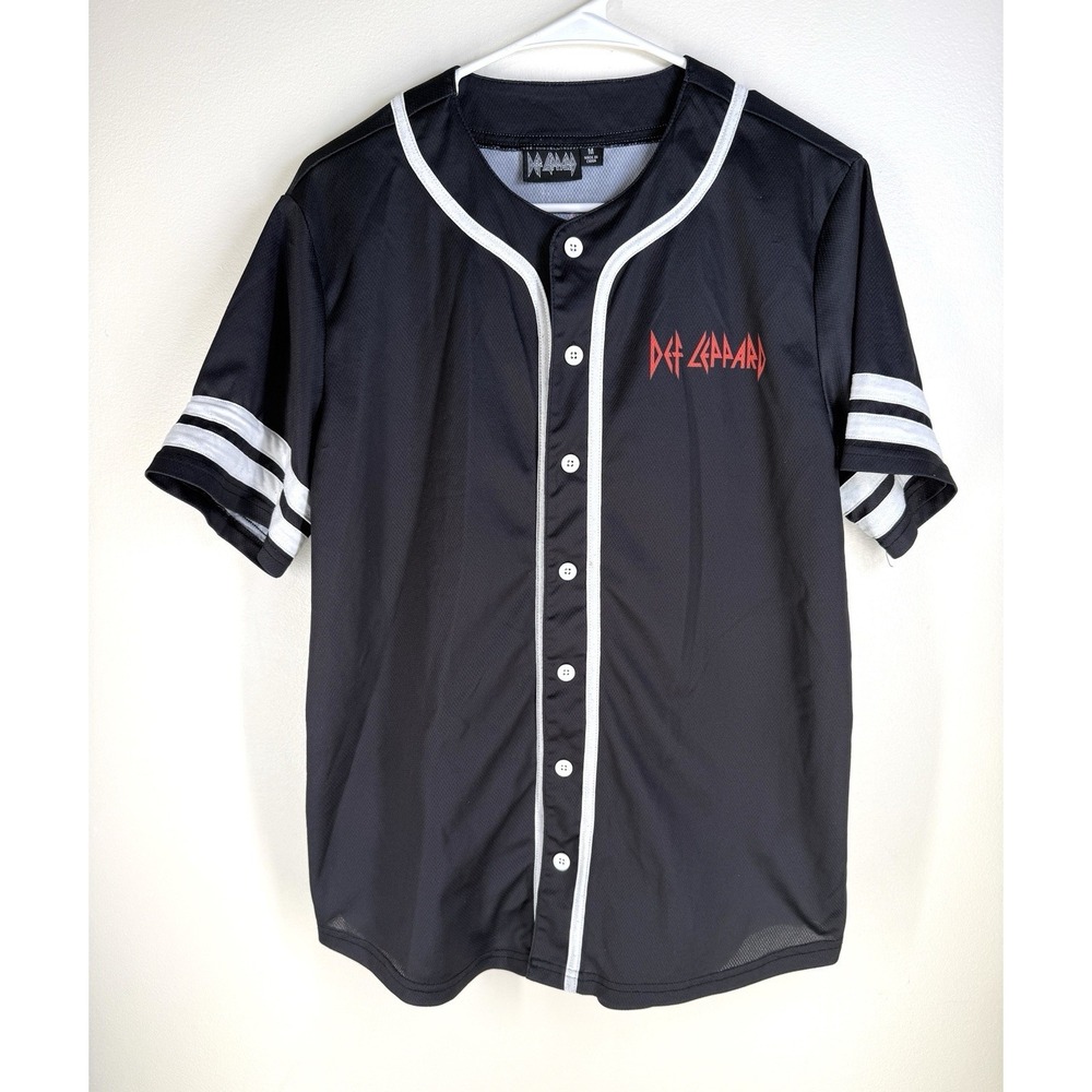 Def Leppard Baseball Jersey Adult Medium Button Up Short Sleeve Band Leopard